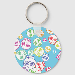 Jumble Of Colourful Skull Doodles Keychain