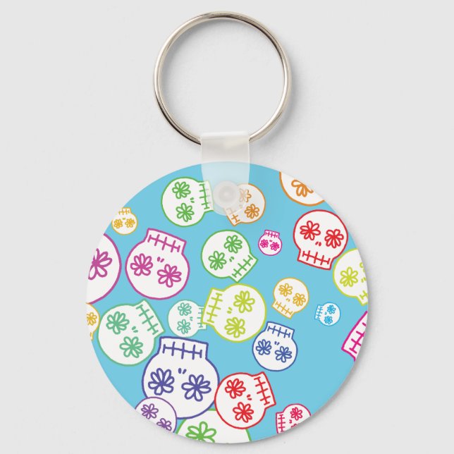Jumble Of Colourful Skull Doodles Keychain (Front)