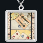 Jumbled Assortment of Games of Chance Silver Plated Necklace<br><div class="desc">There are no rules in this jumbled assortment of games of chance. Would you like to play cards? How about some dominoes? Maybe you want to roll the dice and see what comes up? Take a chance on this painting today!</div>