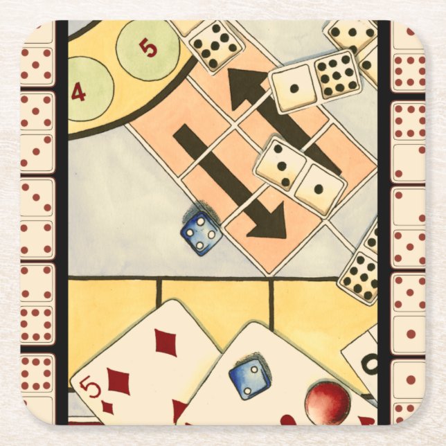 Jumbled Assortment of Games of Chance Square Paper Coaster (Front)