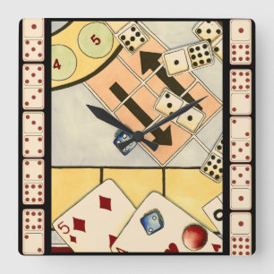 Jumbled Assortment of Games of Chance Square Wall Clock