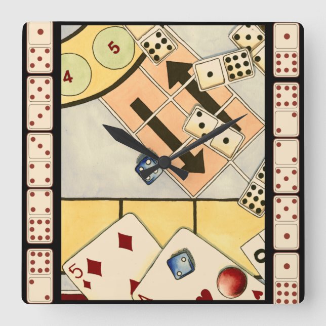 Jumbled Assortment of Games of Chance Square Wall Clock (Front)