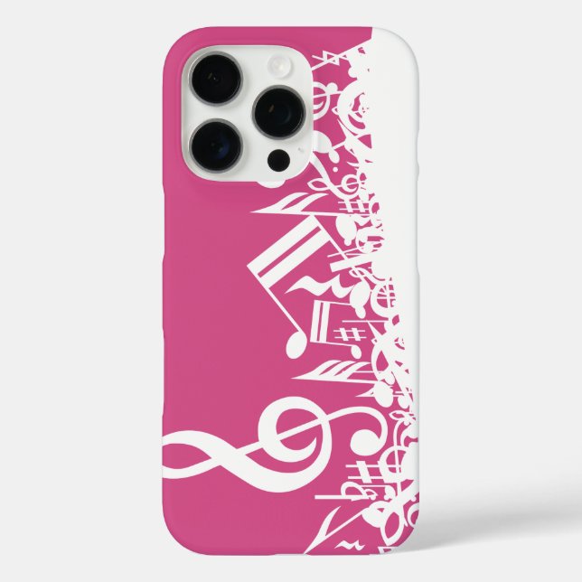 Jumbled Musical Notes Hot Pink and White Case-Mate iPhone Case (Back)