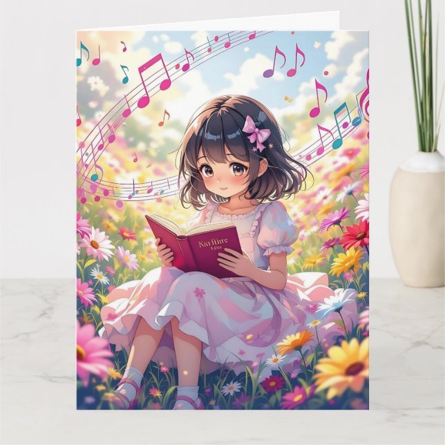 Jumbo  Anime Girl Reading | Colouring Page Birthda Card (Front)