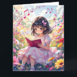 Jumbo  Anime Girl Reading | Colouring Page Birthda Card<br><div class="desc">A large cute birthday card for a daughter,  granddaughter or niece with a cute anime girl reading a book surrounded by flowers and musical notes. Inside you can add her name in the personalize area. There is also a colouring page on the inside.</div>
