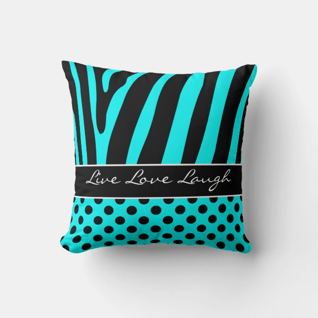 Jumbo Aqua Black Zebra Stripe Polka Dots Pillow (Front)