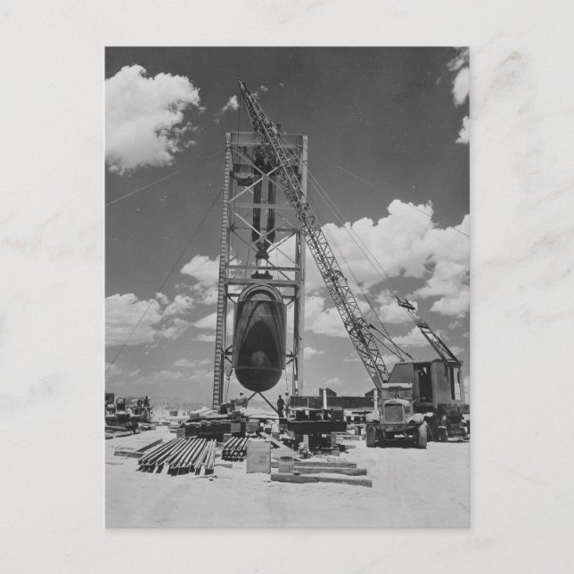 Jumbo Atomic Bomb Positioned for Trinity Test Postcard (Front)