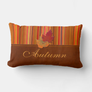 Jumbo Autumn Leaves and Stripes Pillow