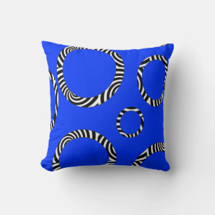 Jumbo Blue, Black, White Striped Circles Pillow