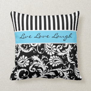 Jumbo Blue Black White Stripes Damask Pillow