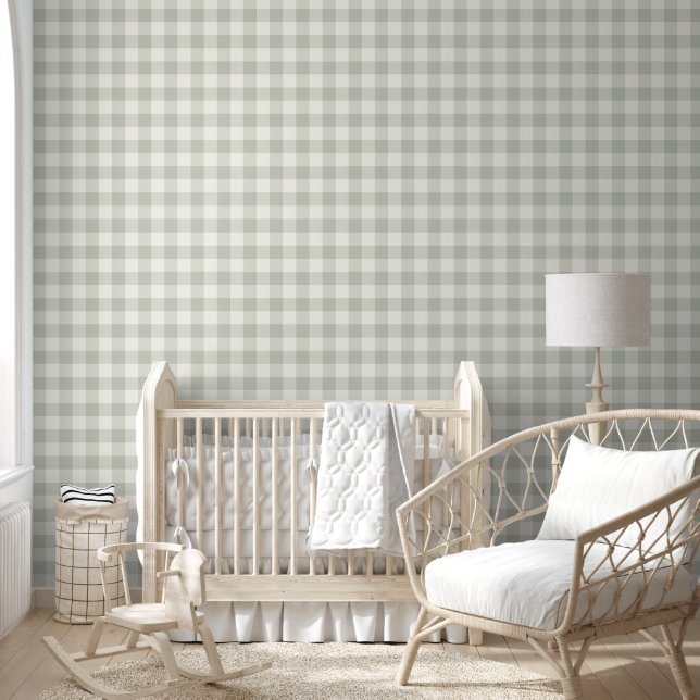 Jumbo Buffalo Check Plaid Mint Sage n Off White Wallpaper (Kids)