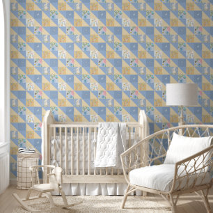 Jumbo Floral Bunny Butterfly Blue Yellow Pattern Wallpaper