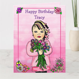 Jumbo Happy Birthday Whimsical Girl with Flowers Card