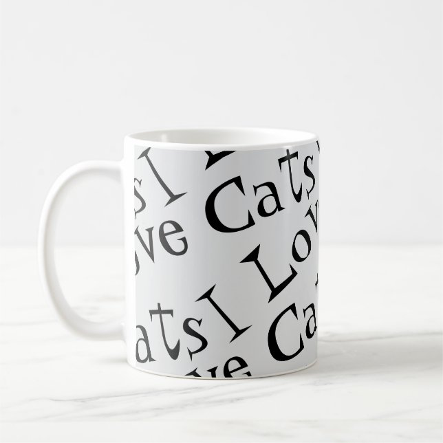 Jumbo I Love Cats Black and White Graphic Tote Coffee Mug (Left)