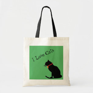 Jumbo I Love Cats Green And White Graphic Tote Bag