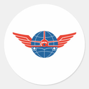 Jumbo Jet Plane Front Wings Globe Classic Round Sticker