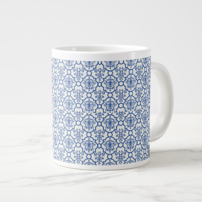 Jumbo Mug-Blue Damask Large Coffee Mug (Front Right)