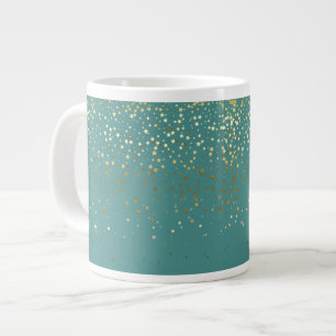 Jumbo Mug-Petite Golden Stars-Teal Large Coffee Mug