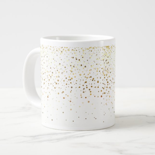 Jumbo Mug-Petite Golden Stars-White Large Coffee Mug (Front Left)