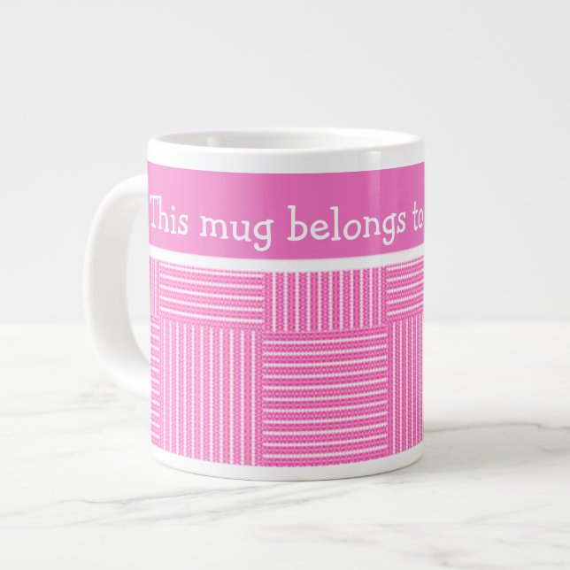Jumbo Mug to Personalize: Pink and White (Front Left)