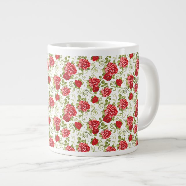 Jumbo Mug-Vintage Red Roses Large Coffee Mug (Front Right)