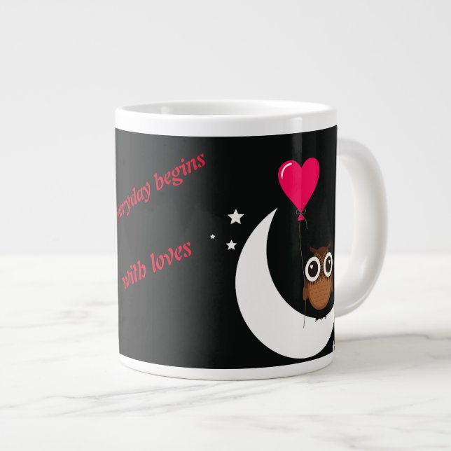 Jumbo mug with heart and owl for every day (Front Right)