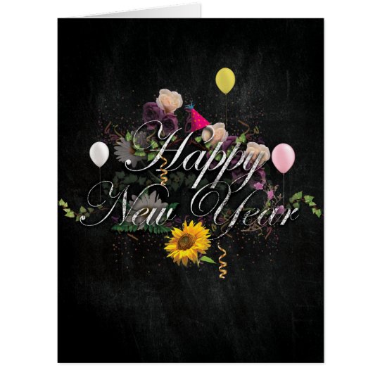 Jumbo New Year Chalk and Roses New Year Card
