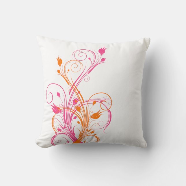 Jumbo Orange, Pink, White Floral Vines Pillow (Front)