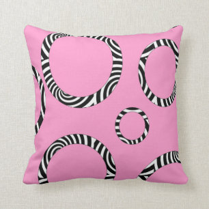 Jumbo Pink, Black, White Striped Circles Pillow