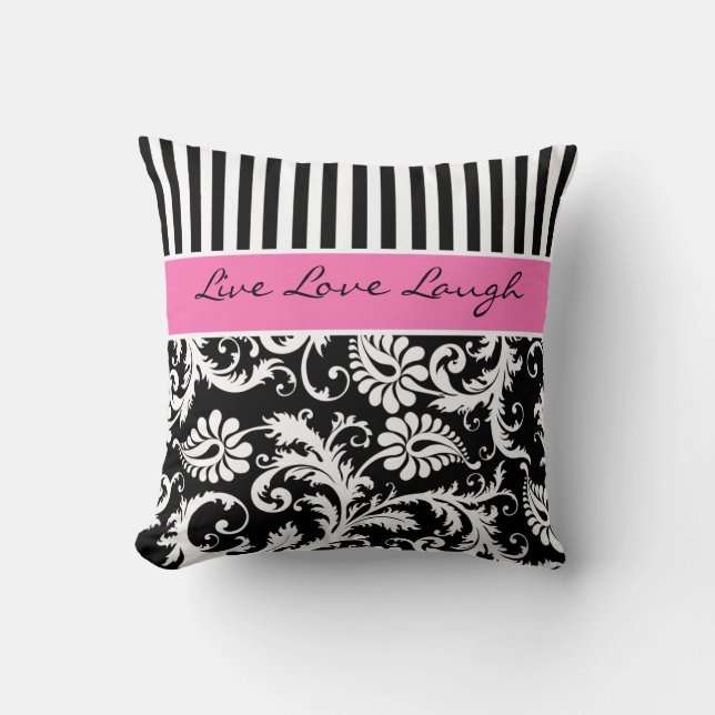 Jumbo Pink Black White Stripes Damask Pillow (Front)
