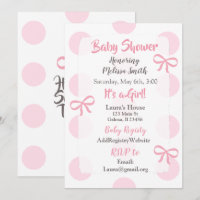 Jumbo Pink Polka Dot girl's Baby Shower Invitation