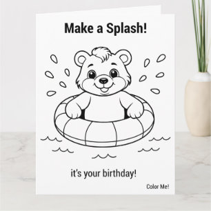 Jumbo Pool Party Bear Birthday Colour Me Activity Card