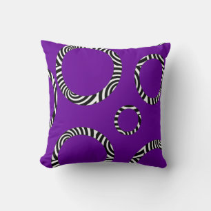 Jumbo Purple, Black, White Striped Circles Pillow