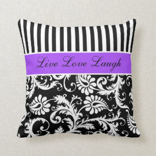 Jumbo Purple Black White Stripes Damask Pillow