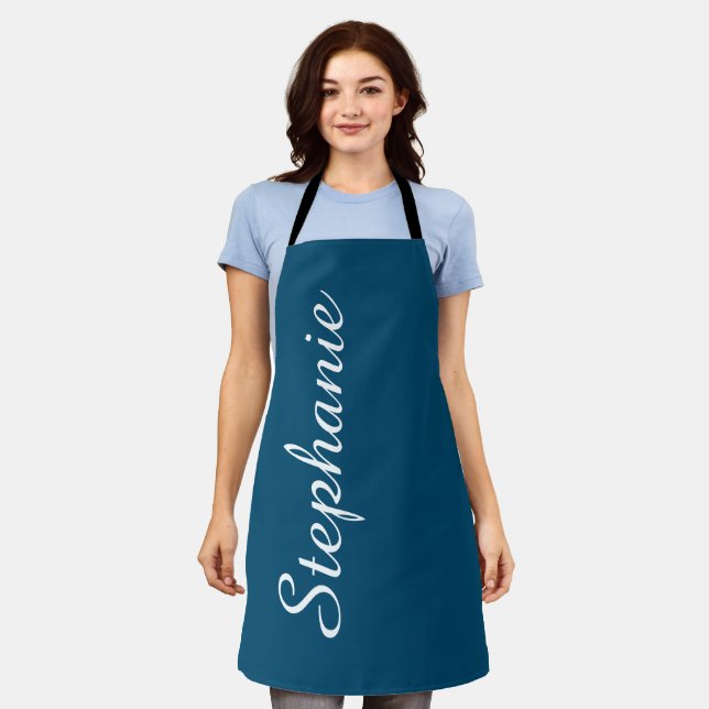 Jumbo Script Name, Blue or Choose Your Color Apron (Worn)