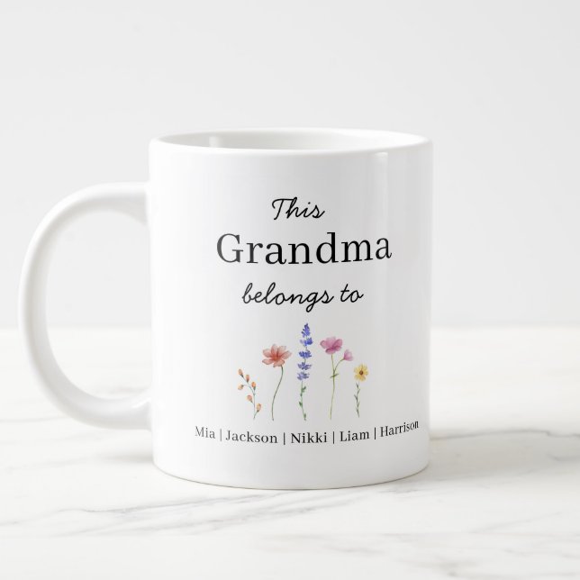 JUMBO size - Five Grandchildren Personalized  Large Coffee Mug (Left)
