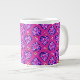 Jumbo-sized Mug, Hearts, Flowers, Magenta, Mauve Large Coffee Mug
