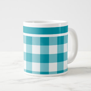 Jumbo-sized Mug, Teal and White Check Gingham Large Coffee Mug