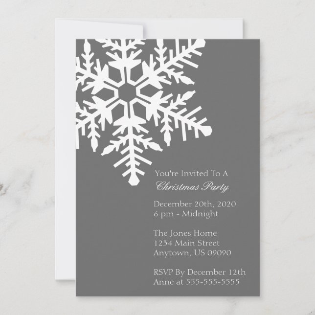 Jumbo Snowflake Christmas Party Invitation (Grey) (Front)