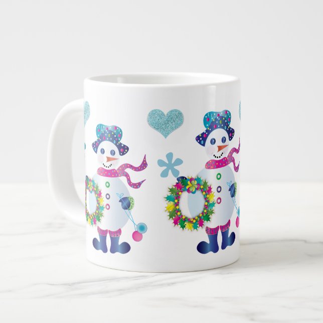 Jumbo Snowman Kaleidoscope Collection Christmas Large Coffee Mug (Front Left)