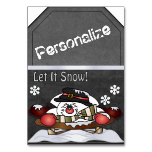 Jumbo Snowman Sleighing Chalkboard Style Gift Tag Table Number