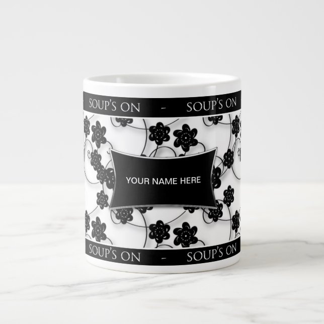 JUMBO SOUP MUG - DESIGN FLORAL NOIR & BLANC (Devant)