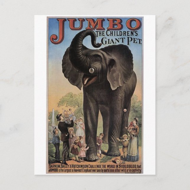Jumbo The Giant Elephant Retro Theatre Postcard (Front)