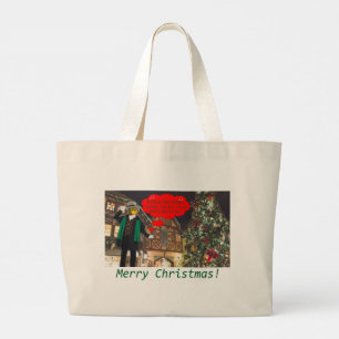 jumbo tote/ Merry Christmas. bullfrog/caroler Large Tote Bag
