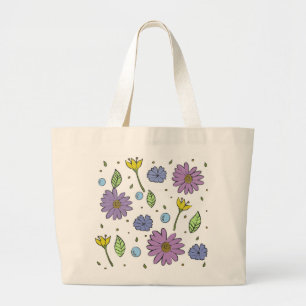 Jumbo Tote With Fun Bright Quirky Flowers