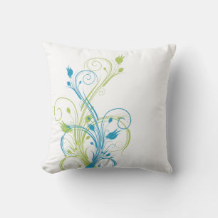 Jumbo Vert, Bleu, Blanc Floral Vins Coussin