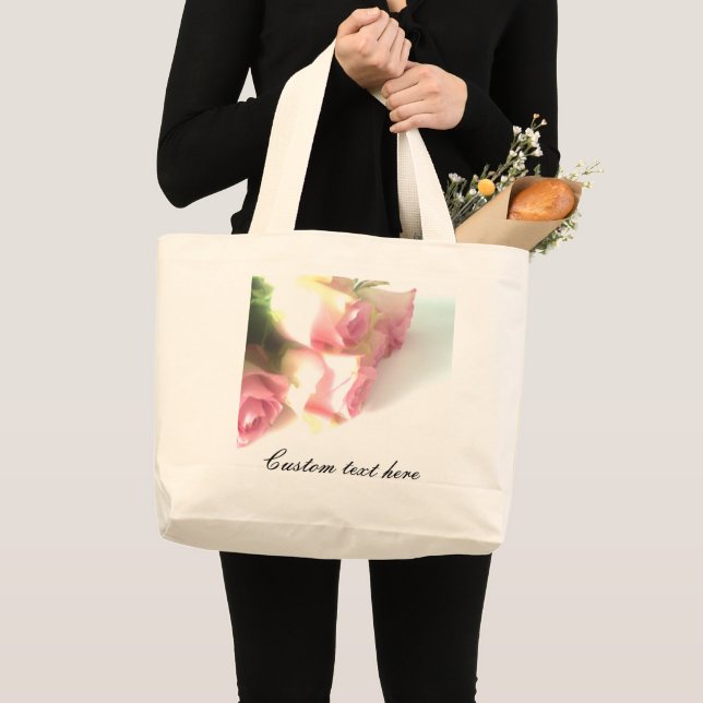 Jumbo wedding tote bag with pink rose photo (Front (Product))