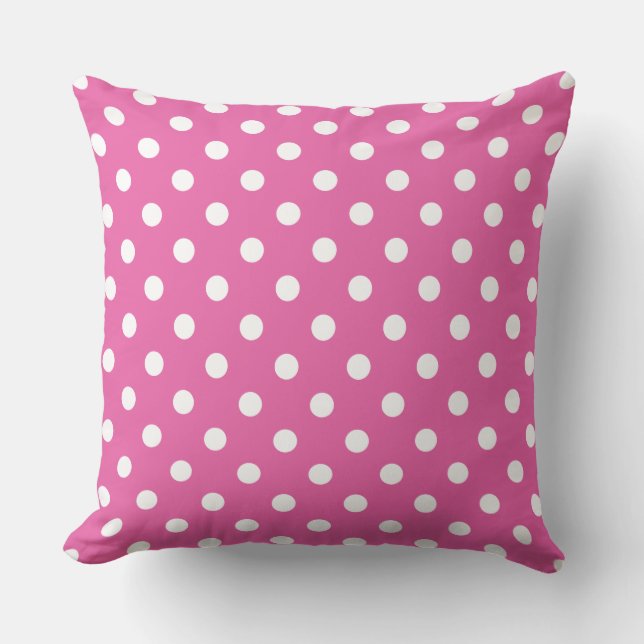 Jumbo White Polka Dots on Raspberry Pink Throw Pillow (Front)