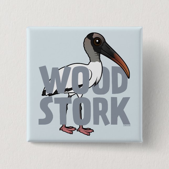 Jumbo Wood Stork 2 Inch Square Button (Front)