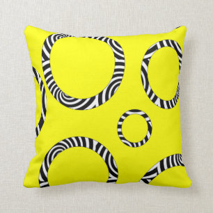 Jumbo Yellow, Black, White Striped Circles Pillow